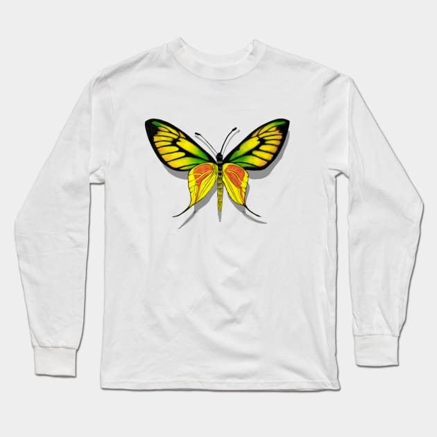 Paradise Birdwing Butterfly with Shadow Long Sleeve T-Shirt by ArtAndBliss
